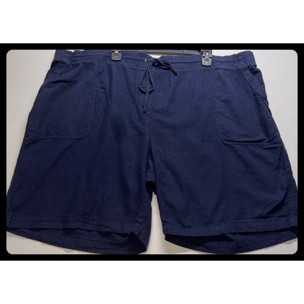 Talbots Woman Shorts Women 24w Navy Blue Linen Blend Drawstring Casual